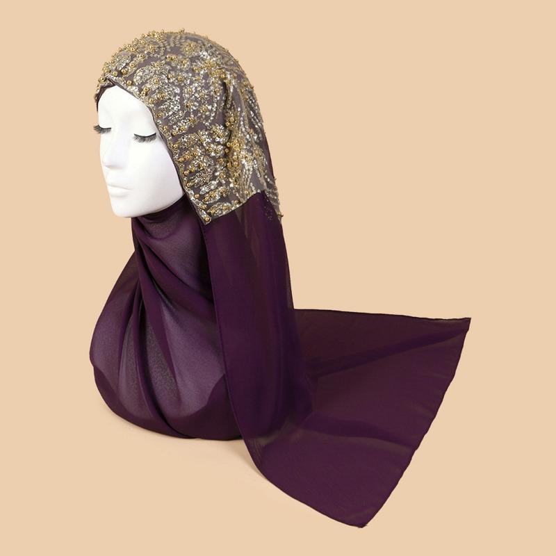 Mei Scarf Ethnic Style Yarn, Hijab Chiffon Bead Long Scarf, High-end Headscarf, Minority Ethnic Group