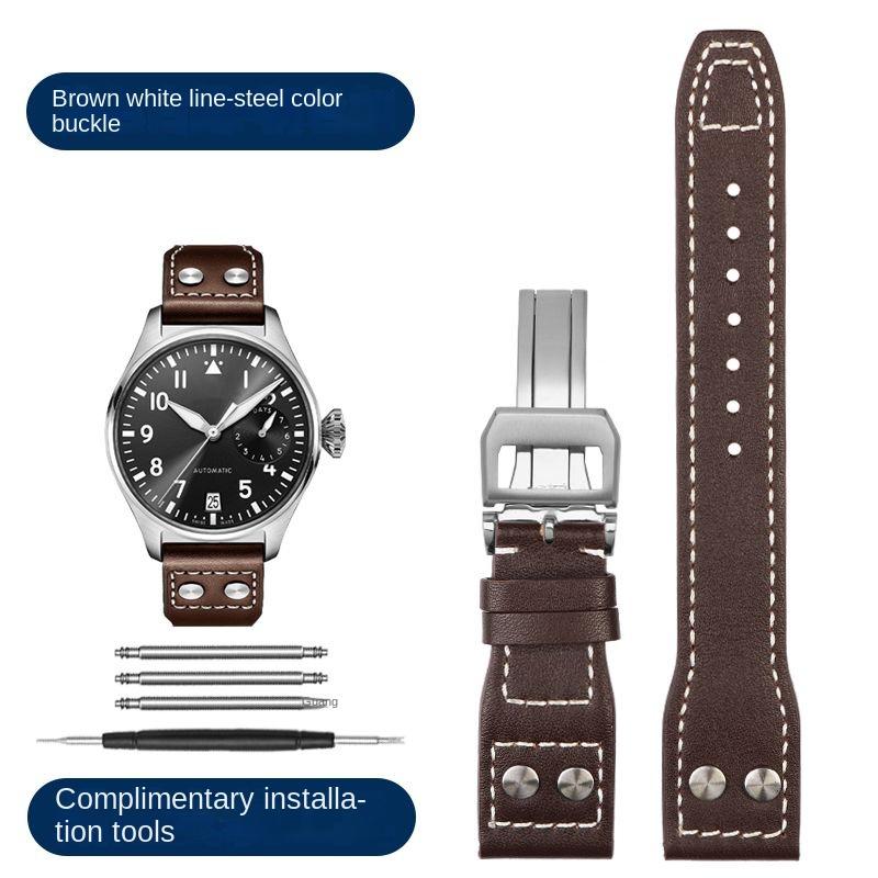 

Ремешок для часов 20 мм 21 мм 22 мм для IWC Pilot Spitfire Princekin Mark дерма Черный Коричневый Ремешок из воловьей кожи Складная застежка Ремешок для часов 21mm