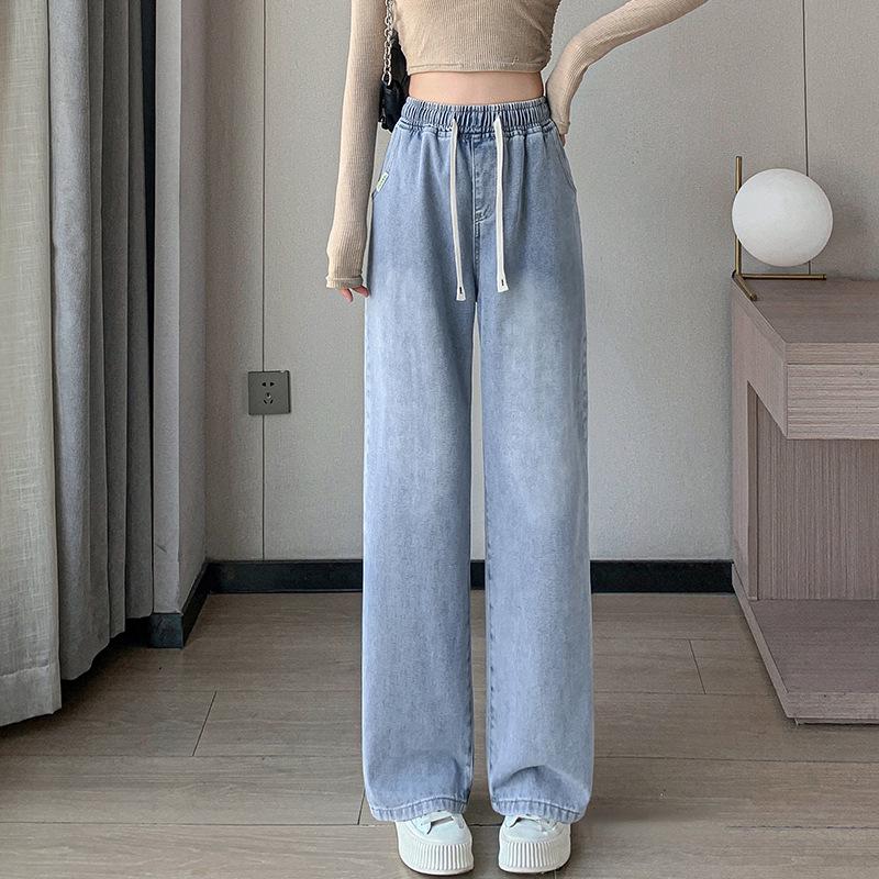 

2024 Autumn Classic Elastic Waist Straight Leg Jeans - Versatile Retro Washed Design XL (110-120 kg) світло-синій колір