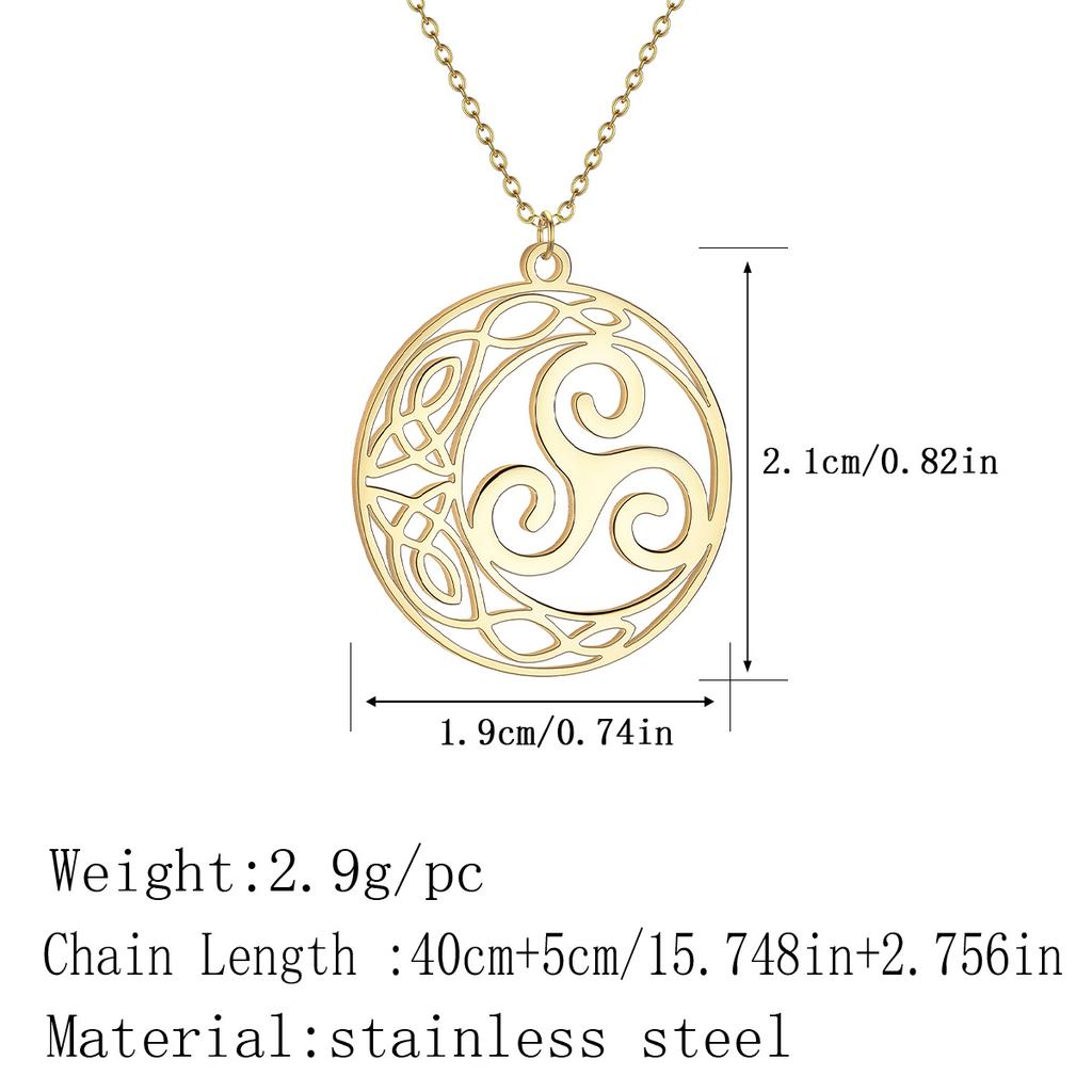 Kinitial Crescent Moon Triple Spiral Trinity Knot Pendant Necklace Women Stainless Steel Jewelry Celtic Triskele