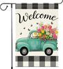Welcome Spring Summer Garden Ag Buffalo Plaid Bowknot Pickup 12x18 Inch Double Sided Burlap Small Tulip Seasonal Wildowe SSL
