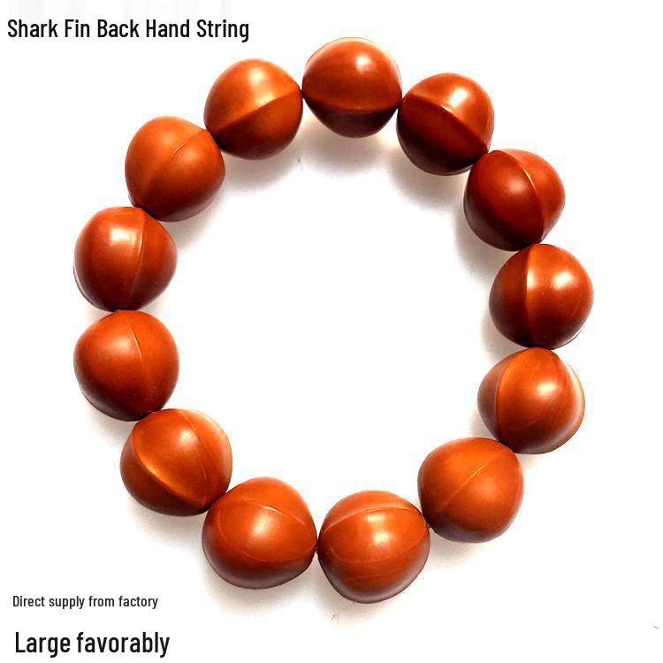 Hand-Polished Red Iron Olive Pit Bead Bracelet with Shark Skin Texture 16mm