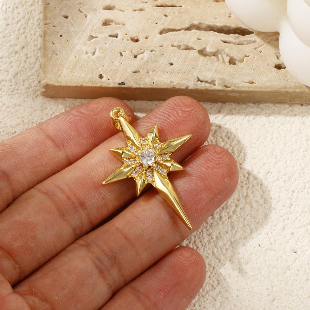 1 Piece Brass Galaxy Pendants Gold Plated Star Micro Pave Clear Cubic Zirconia Star Charms DIY Earrings Necklace  4cm X 2.6cm