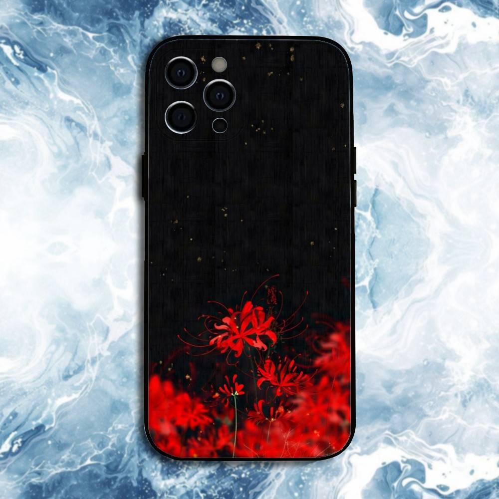 Red Spider Lily Flower of Hell Phone Case For iPhone17,16,15,14,13,12,11 Plus,Pro Max, Soft Silicone Black Cover