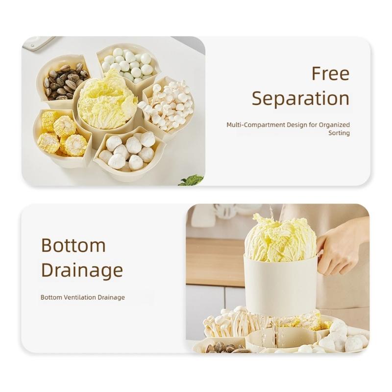 Multi Compartment Kitchen Basket with Draining Function for Hot Pot Parties Vegetable Platter Divided Serving Tray