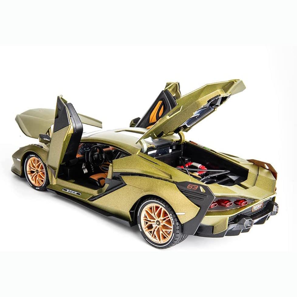 1/18 skala Lambo Sian Diecast modellbilleketøy, tilbaketrekkende kjøretøy med lyd og lys for barn Voksne gavesamling