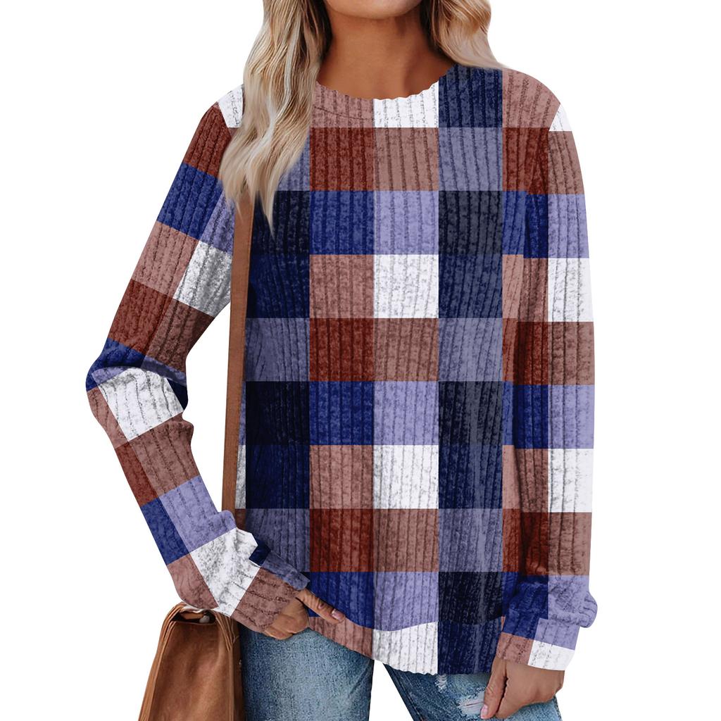 Women's Printed Lightweight Brushed-Cotton Round Neck Top