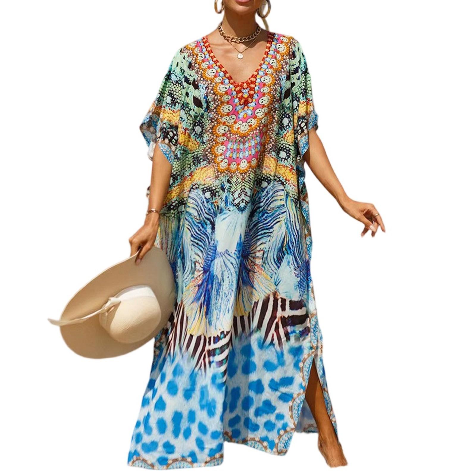 

Женское платье, красочные цветочные принты, свободный халат для отпуска, бикини, защитный халат от солнца One Size