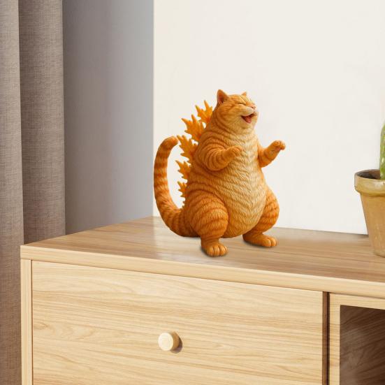 1/2Pcs Roaring Cat Figurine Dinosaur Kitten Resin Statue Cartoon Animal