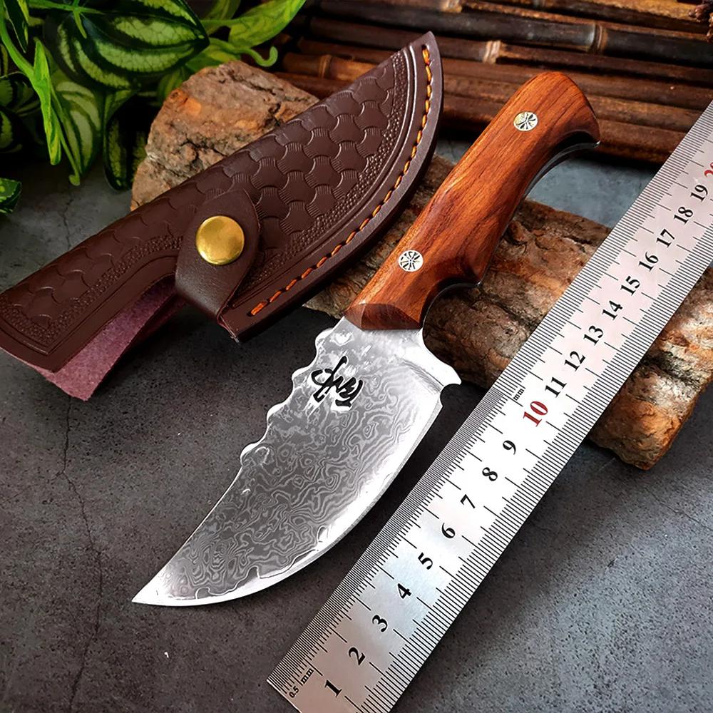 Boning Butcher Knife Fish Fruit Vegetables Kitcher Knives Wood Handle Utility Chef Knife Damascus Cleaver Knife Meat Slicing