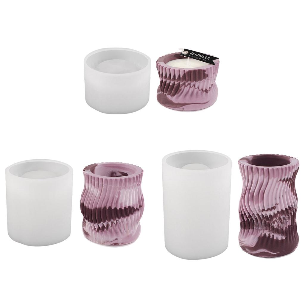 Striped Cylinder Candlestick Molds Cylinder Candle Holder Molds for Making Candlestick Tealight Holder Room Decorations