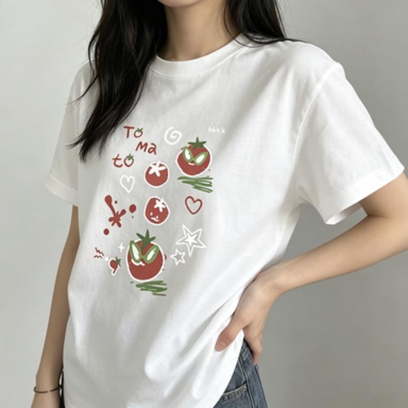 Unisex Tomato Graphic Tshirt Funny To Ma To Print Cute Hand Drawn Vegetable Casual Short Sleeve Round Neck Tee Top Black White