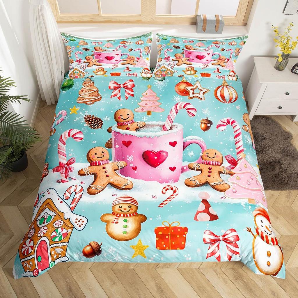 Gingerbread Duvet Cover Sets for Kids Queen Quilt Covers Lightweight Down Bedroom Decor 2 Pillowcases 1 Duvet Cover No Comforter