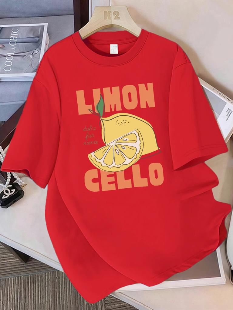 Lemon Cello Art Fruit Prints  Summer T-Shirt Women Tops O-Neck Soft Comfortable T Shirt Holiday Casual Women Clothes