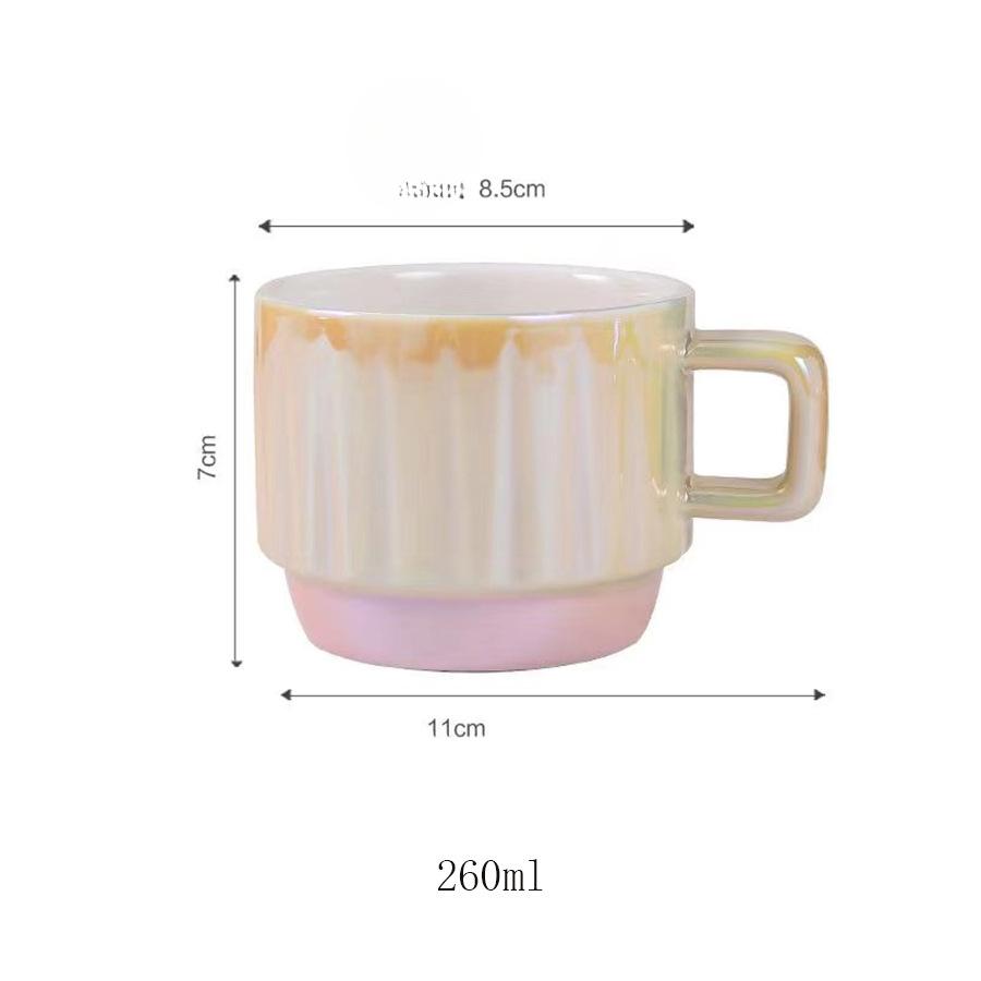 

Штабелируемые Цветные Кружки Дом Офис Чашка для Кофе Чая Полосатая Керамическая Кружка Элегантная Перламутровая Глазурь Чашка для Воды 260ml