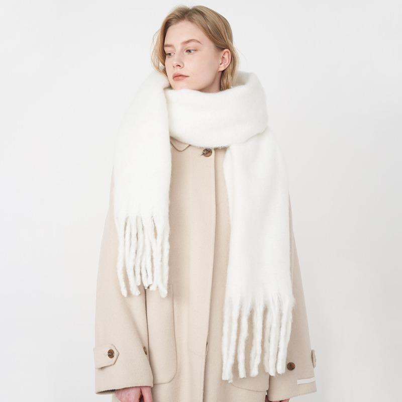 Versatile soft waxy solid color imitation cashmere fringed scarf women's winter lengthened warm thickened scarf shawl