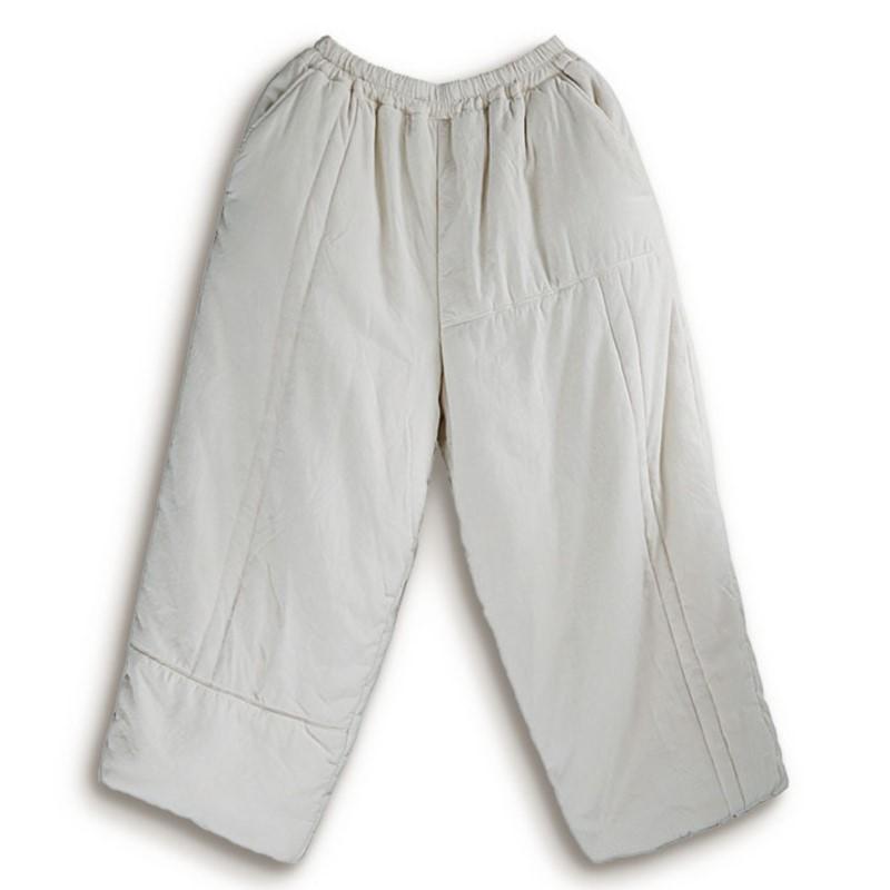 Johnature Women Vintage Warm Straight Pants Elastic Waist White Trousers Winter Soft Women Long Pants