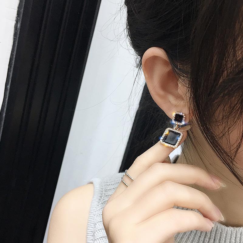 Square Black Crystal Earrings Rhinestone Personality Sweet Earrings For Women Jewelry Wedding Earrings Oorbellen
