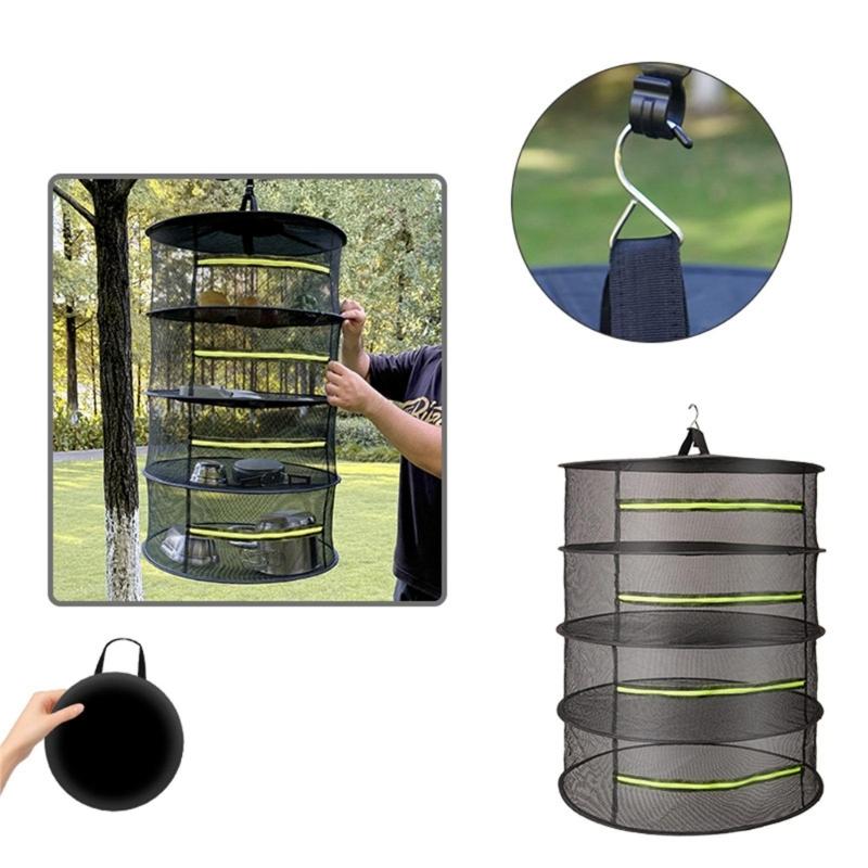 Foldable Ventilated Mesh Organiser With Hanging Hook Rustproof Nylon Designs Rack For Camping Home Storage Solution