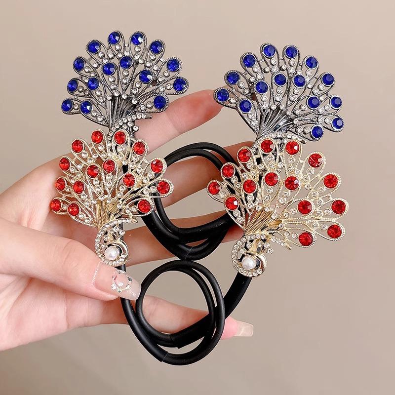 Pearl Peacock High-End Headbands Updo For Women Girls Party Meatball Head Hair Accessories