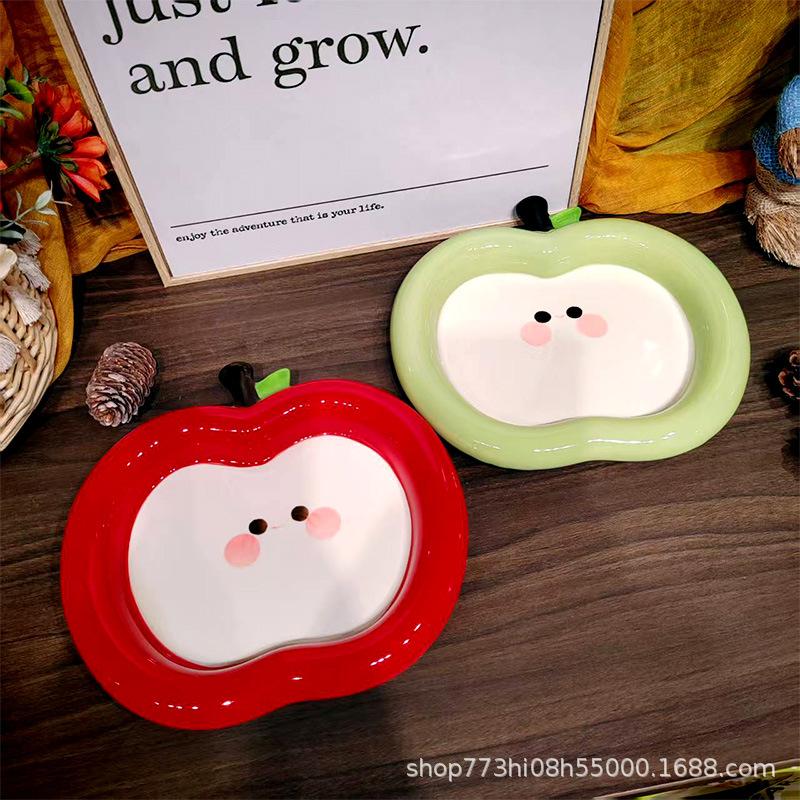 Prato Maçã, Bandeja de Armazenamento de Joias de Cerâmica de Alto Valor e Fofa, Bandeja de Aromaterapia, Bandeja de Sobremesa de Alto Nível.