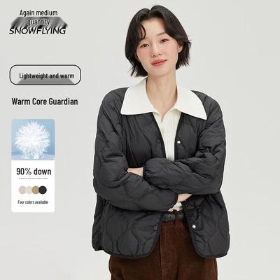 XueZhongFei Women's Maillard V-Neck Lightweight Short Duck Down Jacket