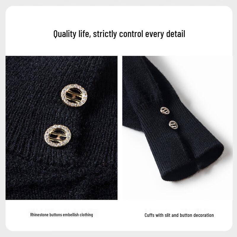 TUHUANG Women's 100% Wool Hollow Diamond Knit Sweater