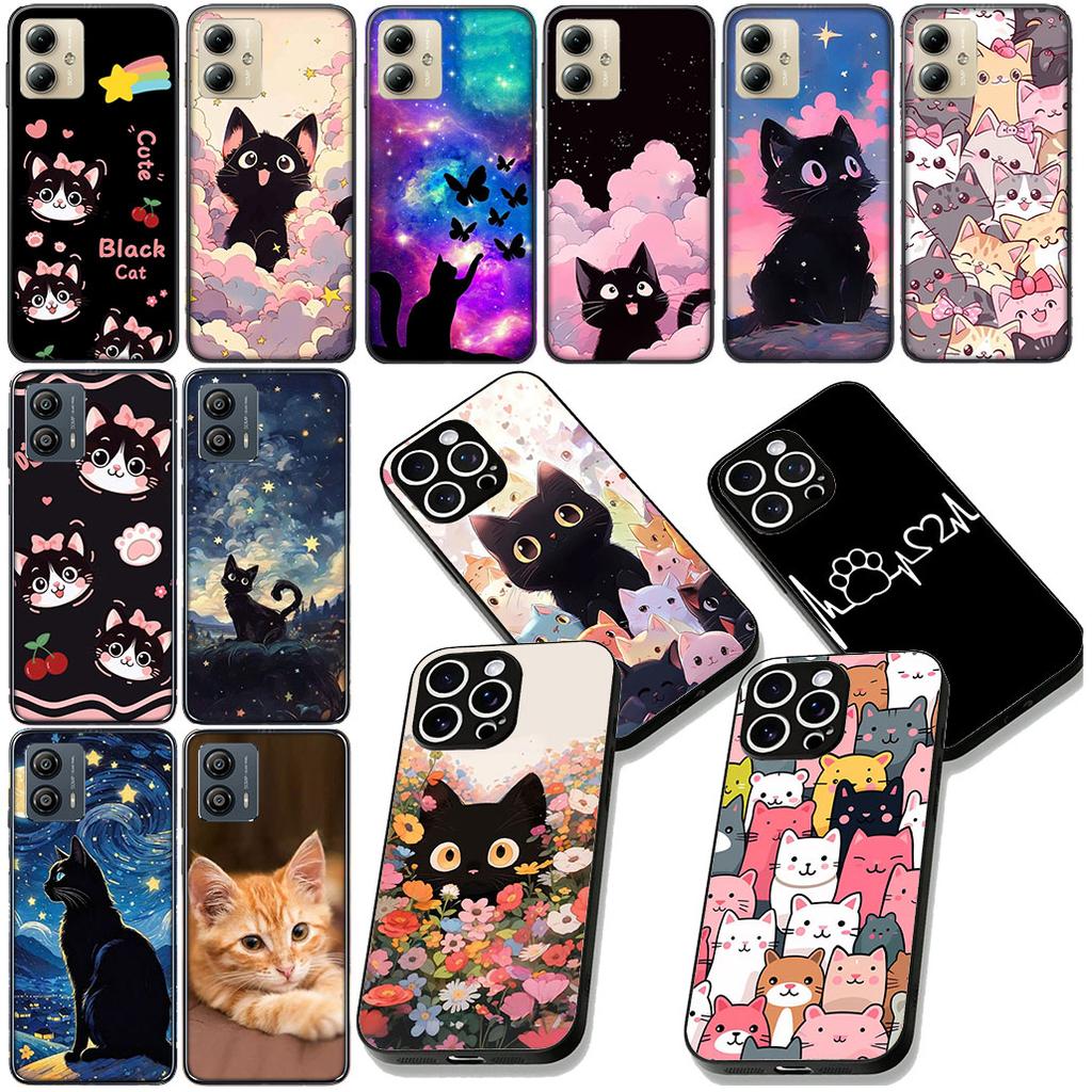 Anime Black Meow Kitten Cat Phone Case for Motorola Moto Edge 50 30 Fusion 40 NEO Ultra Pro G22 G23 G20 G35 G84 G13 G53 Cover