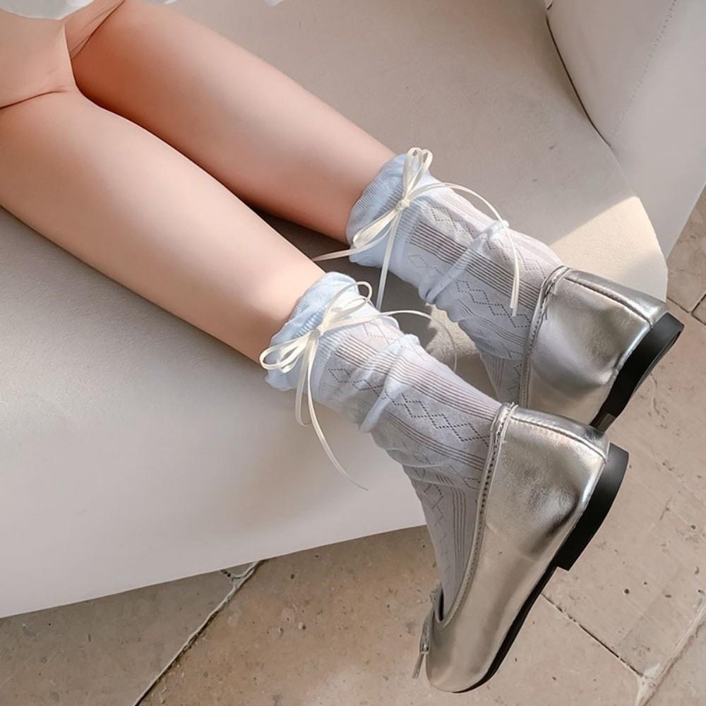 

Solid Color Sweet Lolita Thin Socks Cute Bow Bowknot Socks Soft Long Socks Summer білий
