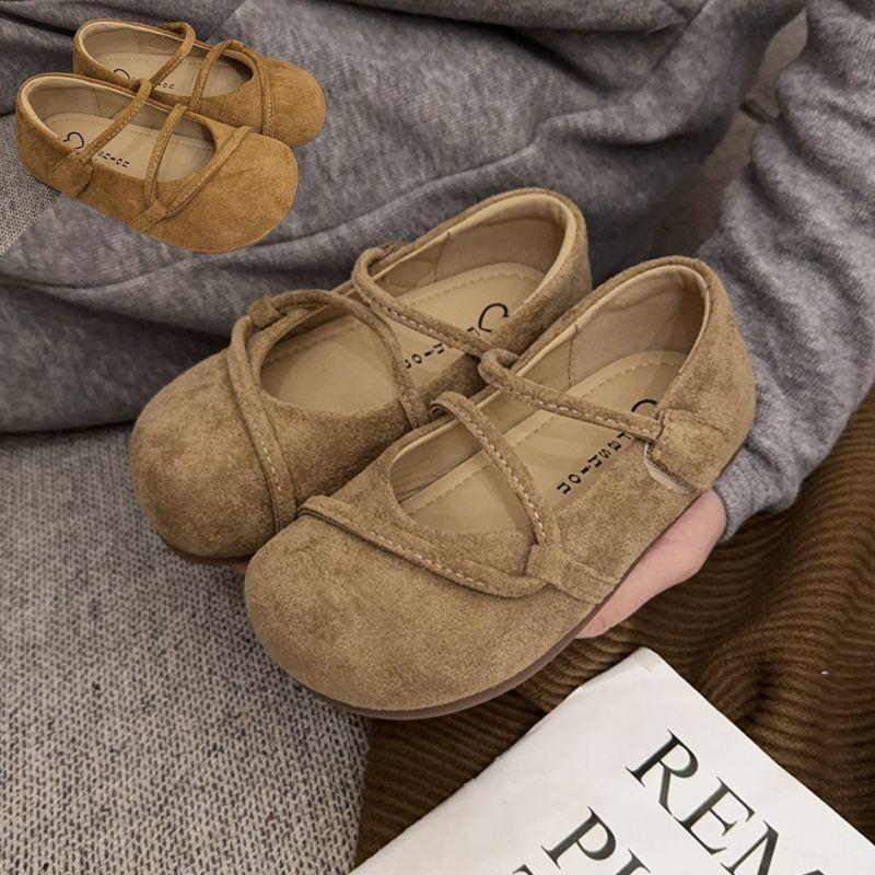Girls Moccasins Soild Color Retro Kids Flats Round Toes Non-slip 2025 New Children Leather Shoes Korean Style Soft Sole Chic