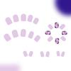24 Pcs Short Square Press On Nail Flowers False Nail Purple Acrylic Nail Glossy Full Cover Stick On Nail for Woman