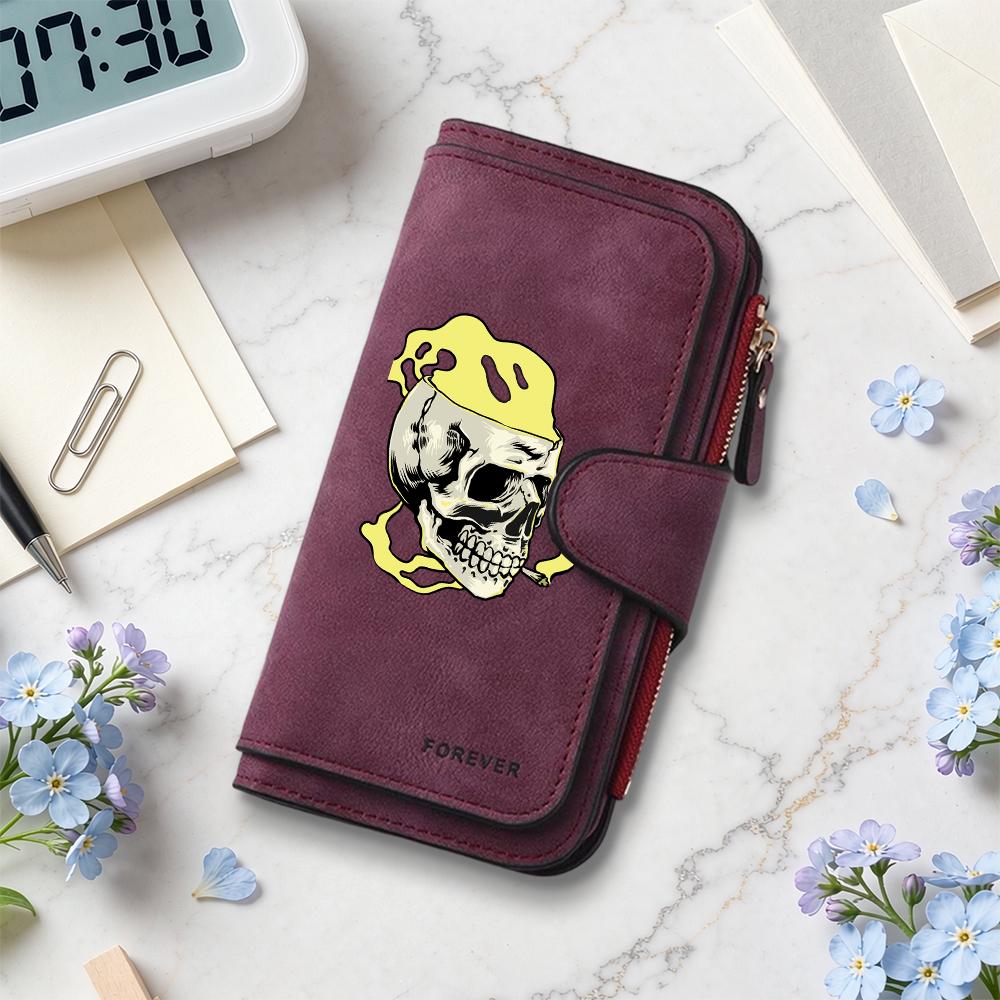 Gothic Skull Print Long Wallet Fashion PU Leather Card Holder Casual Daily Money Purse for Men Women