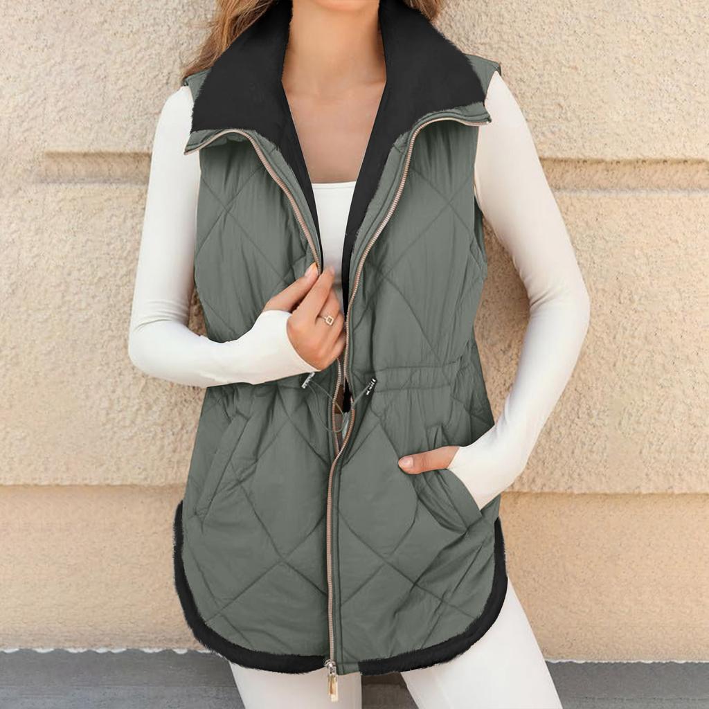Women's Long Vest Plain Sleeveless Winter Vest Outwear Jacket Lightweight Warm Coat Outerwear