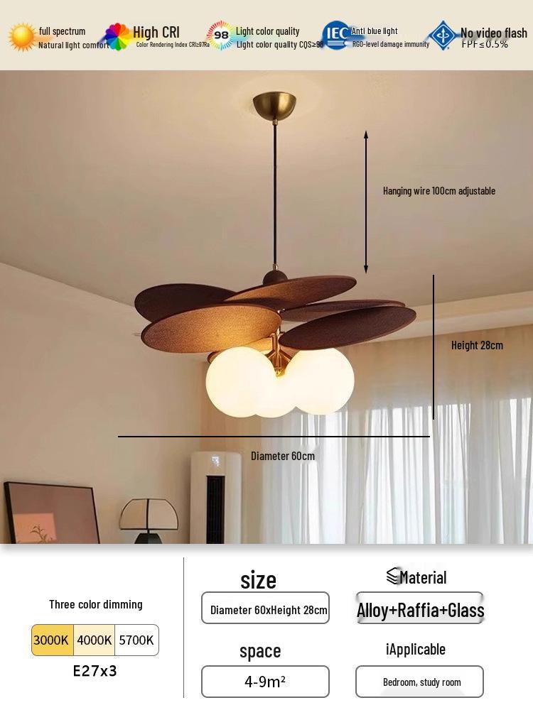 Pre-owned Fengmodou French Retro Rattan Chandelier for Bedroom, Dining Room, or Tea Room