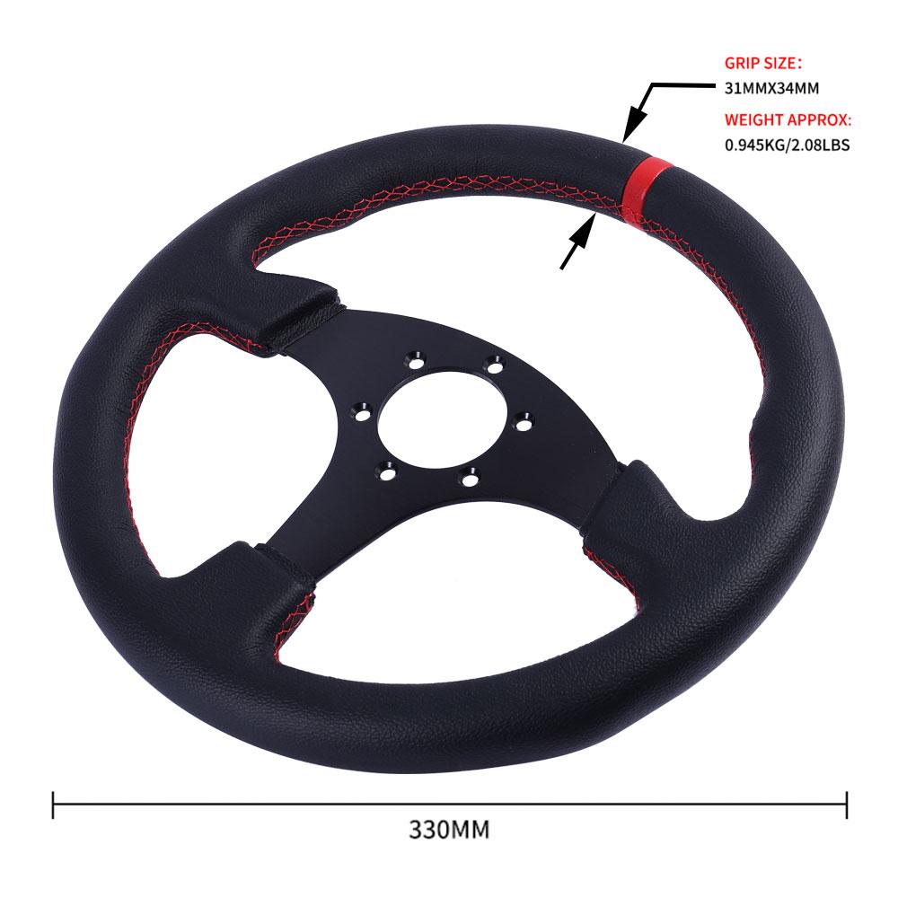330mm/13Inch Flat Steering Wheel Leather Aluminum Frame Racing Drift Pc Game Steering Wheel Universal