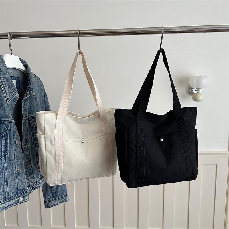Women Solid Color Large Capacity Casual Tote Bag Korean Style College Student Shoulder Bag