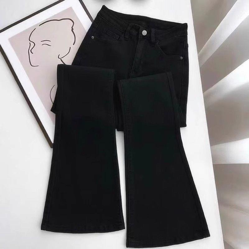 

Women s High-Waisted White Micro-Flared Jeans - Slimming, Loose-Fitting, Stretchy, Plus Size, Versatile Spring Style. 35 (Waist 36 , 170-180 lbs) чёрный