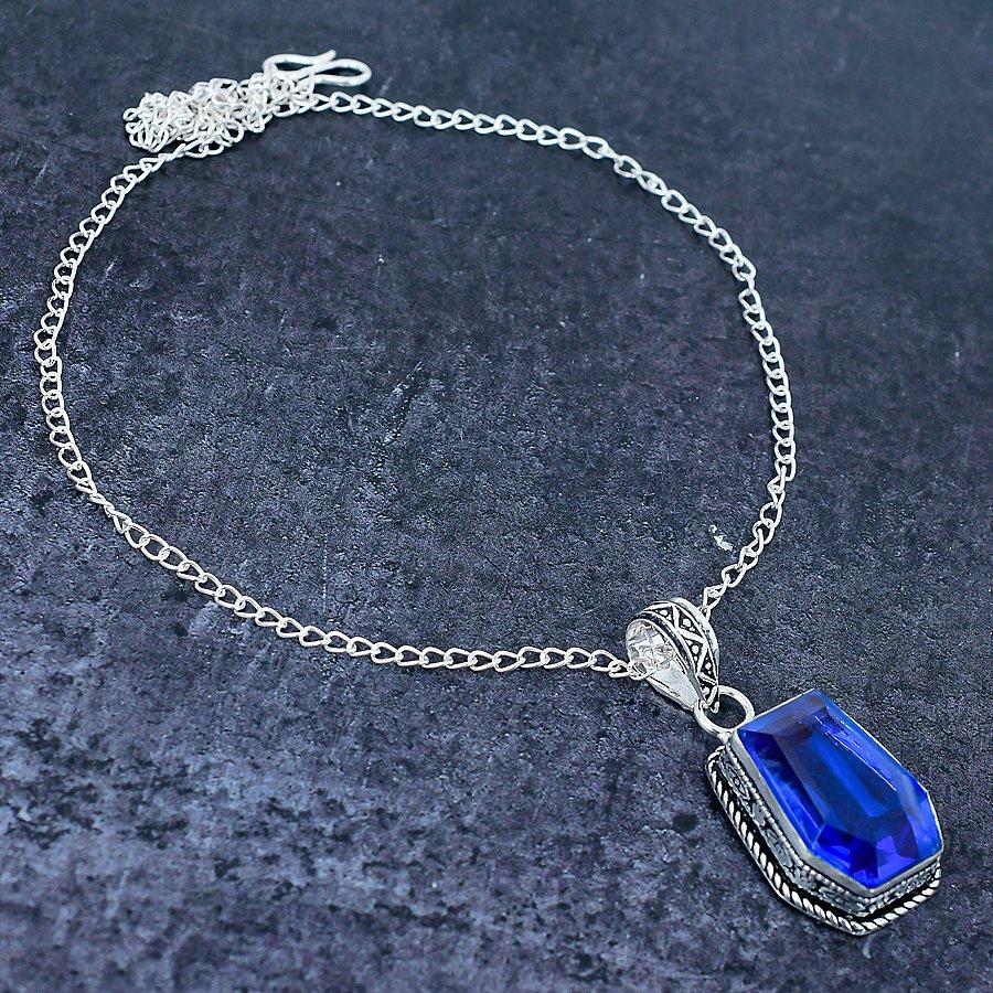 London Blue Topaz Gemstone 925 Sterling Silver Jewelry Pendant 2.56" y8s87