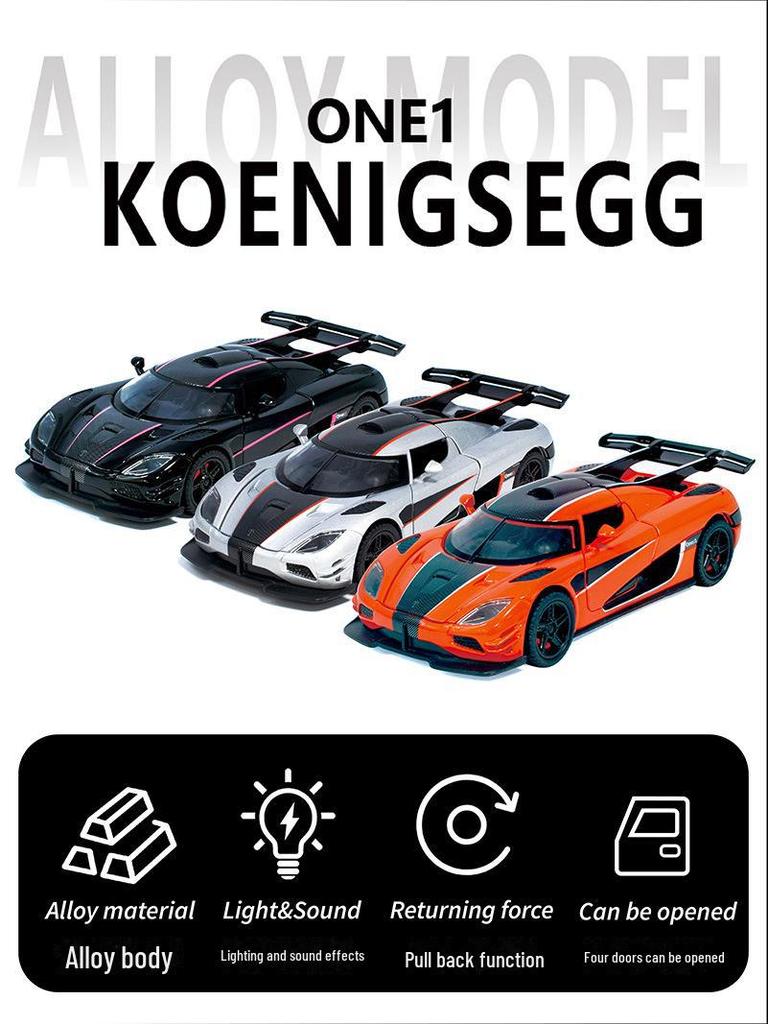 Xinao 1:32 Koenigsegg Sportwagenmodell – Schwingtür, Ton und Licht, Rückzieh-Legierungsspielzeug