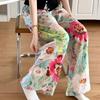 Summer Women Printed Wide Leg Pants High Waist Loose Fit Casual Floral Trousers for Outdoor Walking