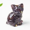 Natural Crystal Gravel Resin Sitting Turning Face Cat Figurine With Gold Foil Cute Desktop Decor For Home Office