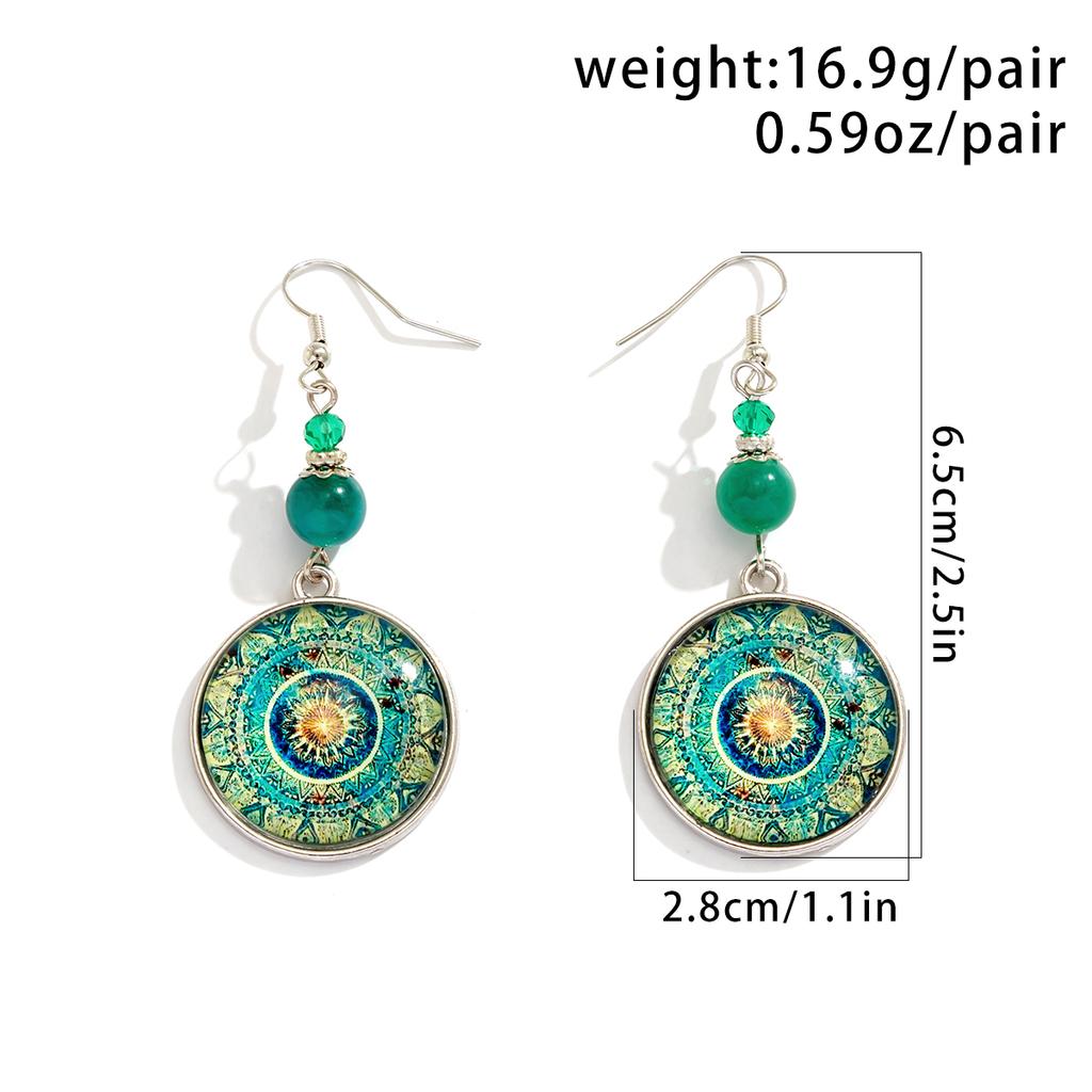Ingemark Ethnische Runde Glas Anhänger Ohrringe Damen Vintage Temperament Metall Durchstochene Ohr Accessoires Party Bankett Schmuck Geschenk