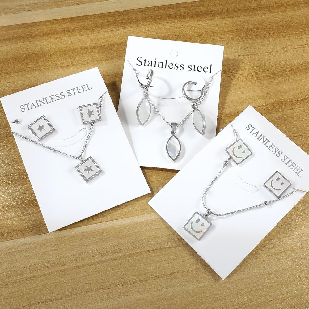 Stainless steel jewelry set niche design square white shell butterfly earrings necklace two-piece set