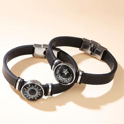 Nieuwe Lichtgevende Koppelarmbanden Elegante Leren Band Armband Zon Maan Handketting Koppel Sieraden Cadeau
