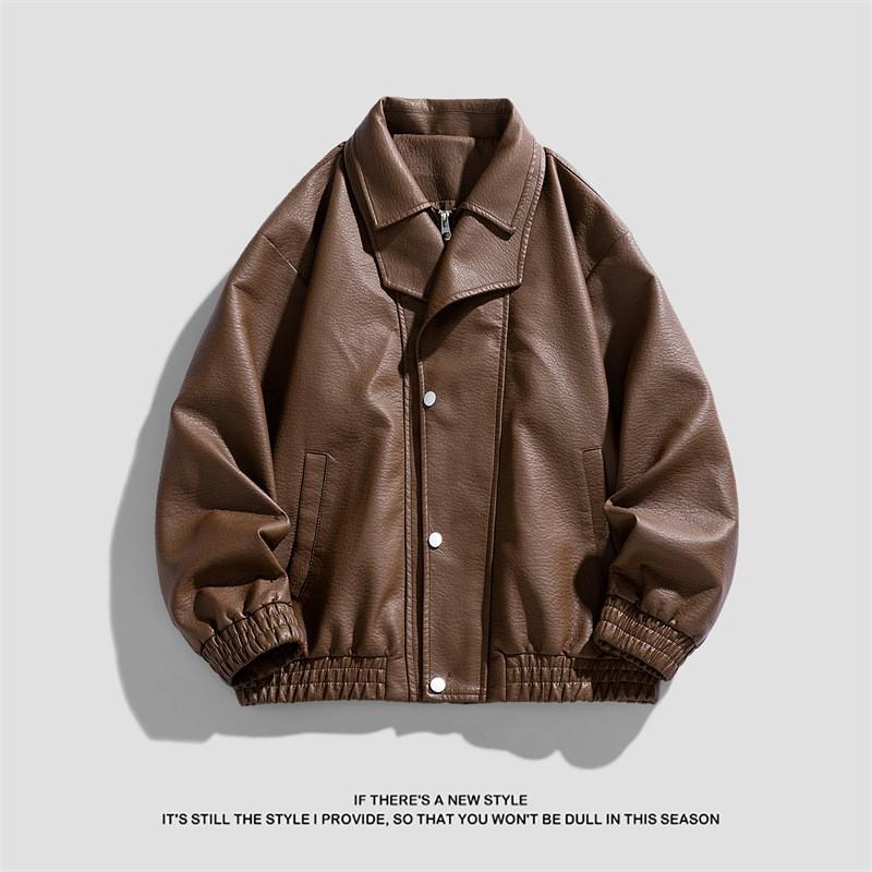 Herren PU-Leder Bikerjacke Stehkragen Slim Fit Lässige Oberbekleidung