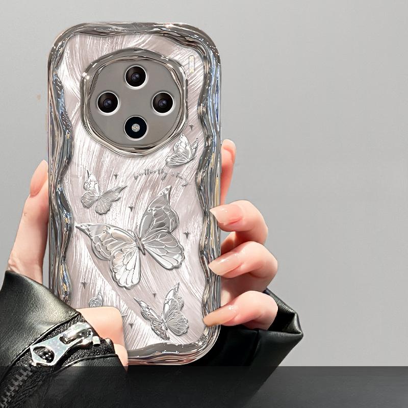 Applicable To Vivos18/17pro Mobile Phone Case X100 Feather Yarn Butterfly Stand Y77/52s Electroplated Silver Full Wrap Anti-fall