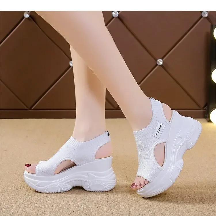 Sandals Women Summer Fish Mouth Shoes Knitting Mesh Breathable Wedge Platform Sport Sandals Shoes Casual