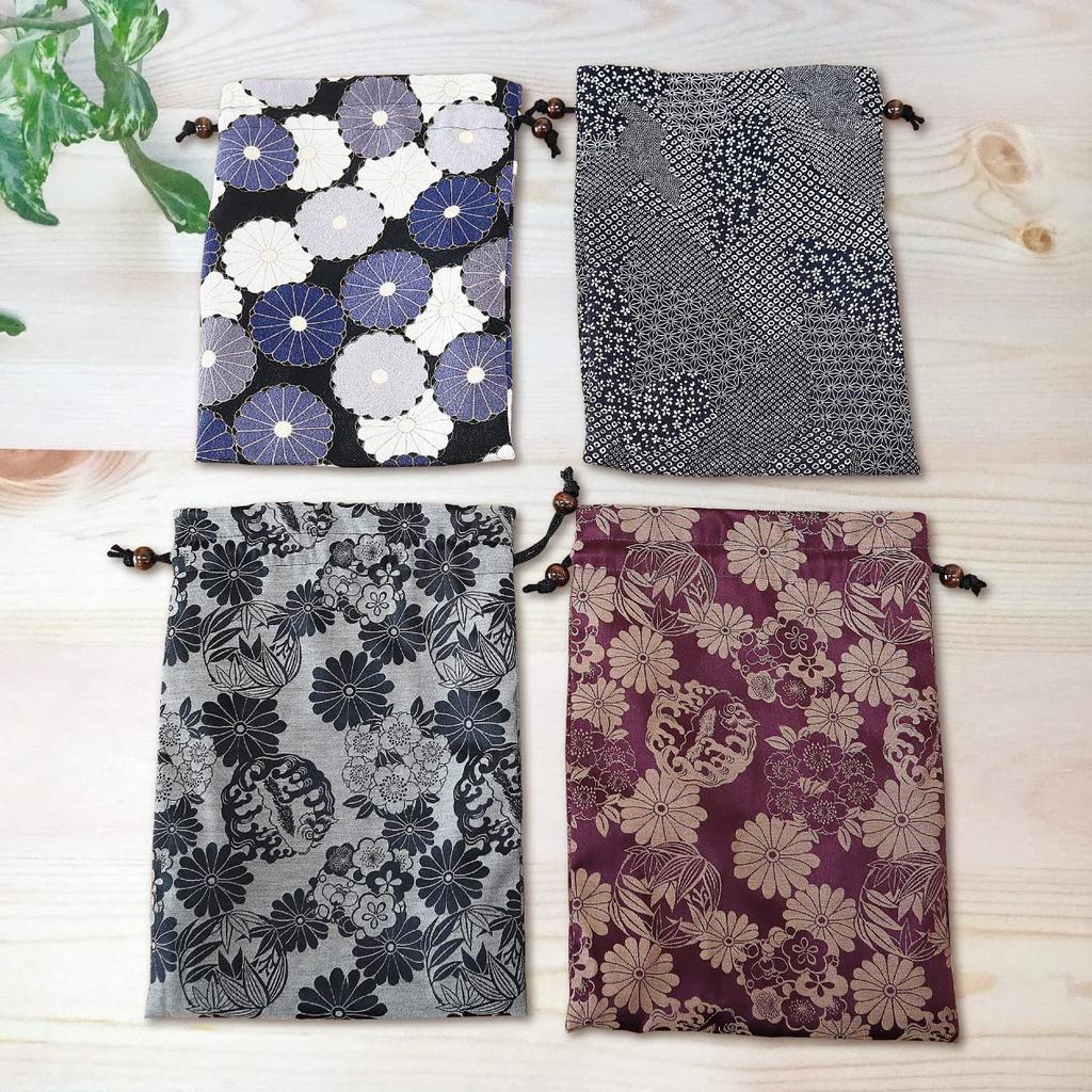 COCOLUCK Japanese Pattern Drawstring Small Item Made in for Goshuin Books Bag, Large, Organizer, Japan, (Purple)
