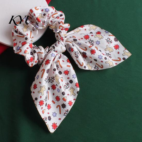 Christmas Hair Scrunchies for Women Girls, Elastic Ponytail Holders with Ribbon Bow, Decorative Wrist Soft Fabric Ties Holiday Party Accessories