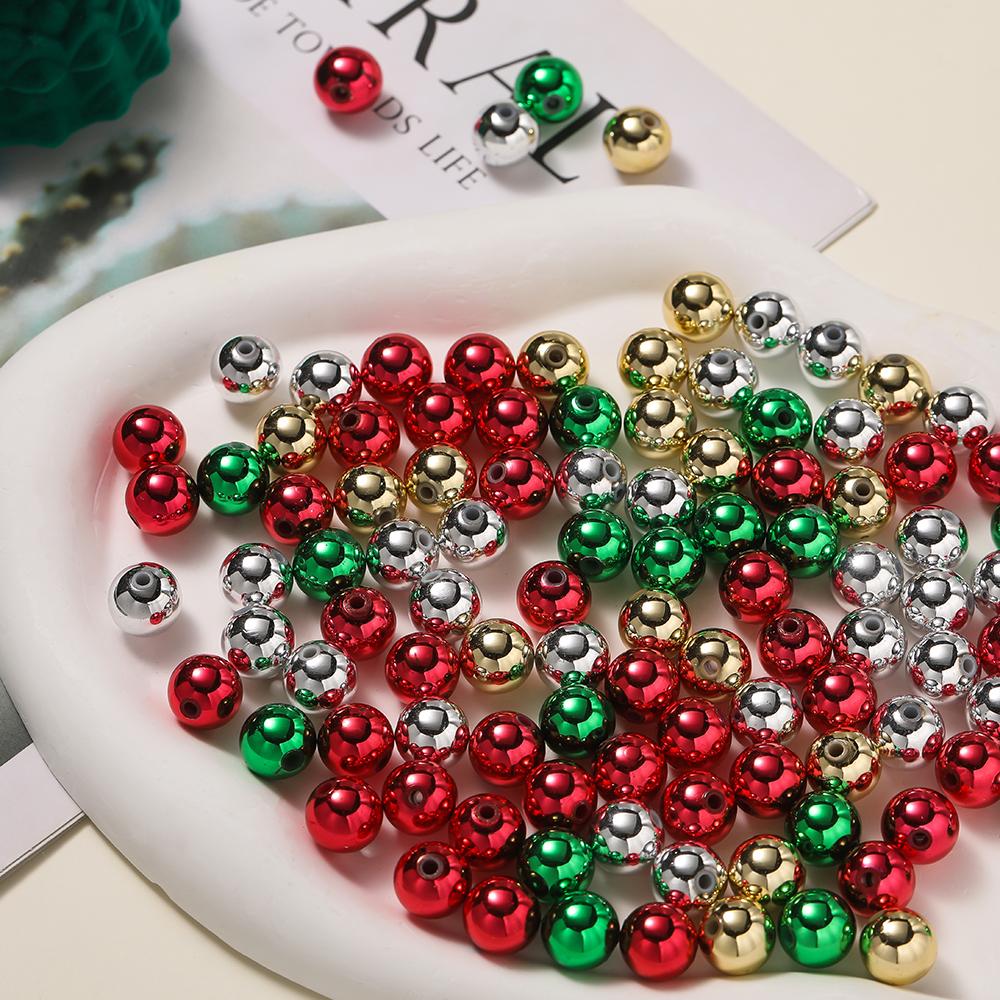 20-100pcs Christmas ABS Plastic Colorful Round Beads 6-12mm Spacer Loose Beads for DIY Earrings Bracelet Jewelry Making Supplies